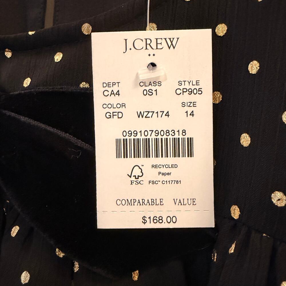 J.Crew Factory Polka Dot Tiered Chiffon Dress LBD Velvet Bow Date Trip CP905 NWT - Picture 13 of 16